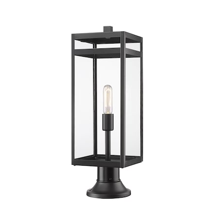 Z-Lite Nuri 1 Light Outdoor Pier Mounted Fixture, Black & Clear 596PHBR-553PM-BK